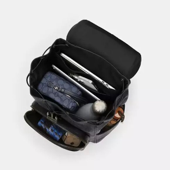 COACH CY775 Racer Backpack Blocked Signature Canvas Leather Walnut Chalk - Picture 10 of 13